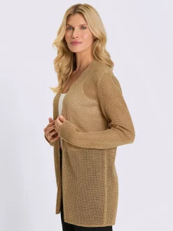 Veste en tricot ajouré fil brillant couleur or