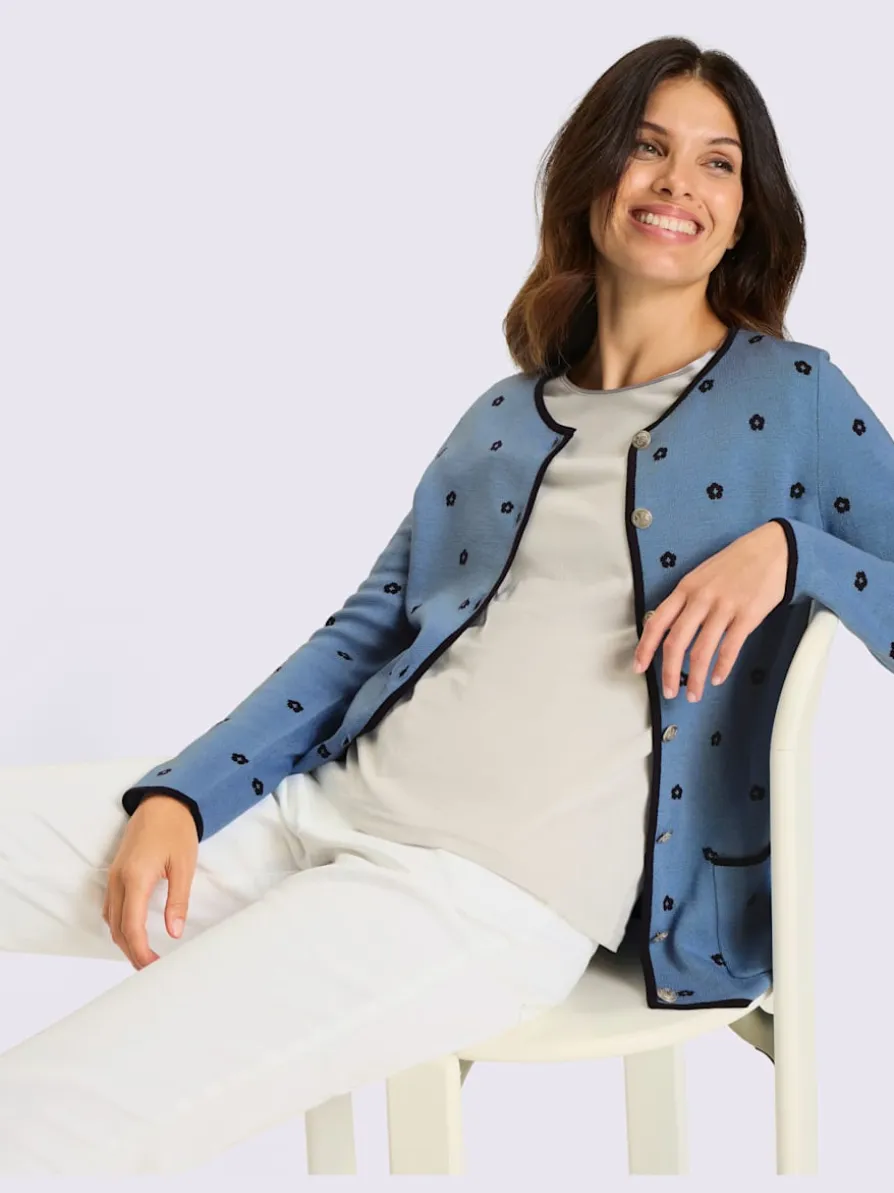 Veste en tricot jacquard fleurs en jacquard