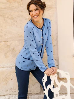 Veste en tricot jacquard fleurs en jacquard