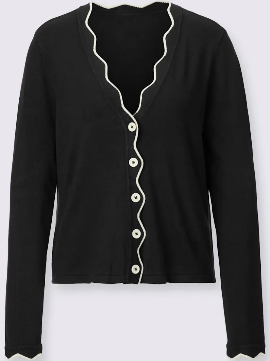 Veste en tricot manches et col à finitions ondulées